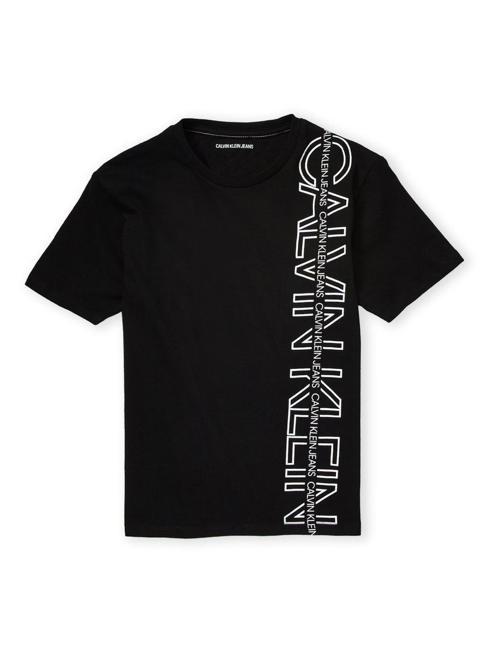 Calvin Klein Jeans 100% Cotton, Black Tee with Vertical White Logo - Size [M]